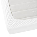 Detailed view of a mattress  featuring the soft and smooth Jenny Mclean La Via Fitted Sheet in white colour.