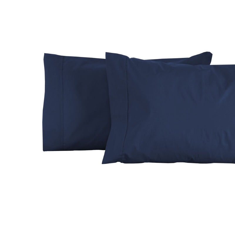 Two stylish navy pillowcases set on a white surface, highlighting their luxurious design and high-quality cotton fabric.