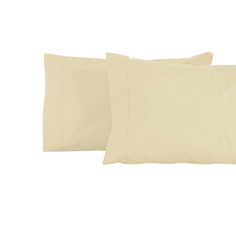 A pair of sophisticated vanilla pillowcases displayed against a clean white backdrop, emphasizing plush luxury and quality.