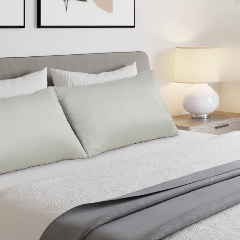 alt="Hypoallergenic sage queen pillowcases crafted from premium bamboo fibres, these pillowcases offer unparalleled softness"