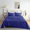 alt="Navy sheet sets produce a lustrous silky smooth fabric to your bedroom"