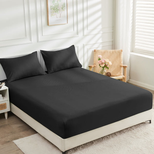 A black bed fitted sheet offers luxurious comfort with 2000 thread count to your cosy bedroom.