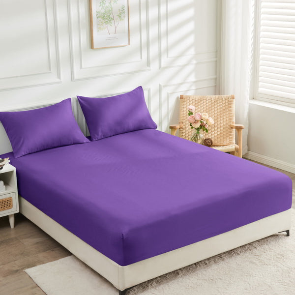 A purple bed fitted sheet offers luxurious comfort with 2000 thread count to your cosy bedroom.