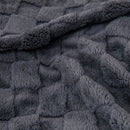 Closer look of a charcoal blanket, perfect for a stylish and inviting bedroom atmosphere.