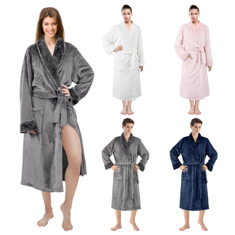 Linenova Fleece Flannel Shawl Collar with Pocket Bathrobe