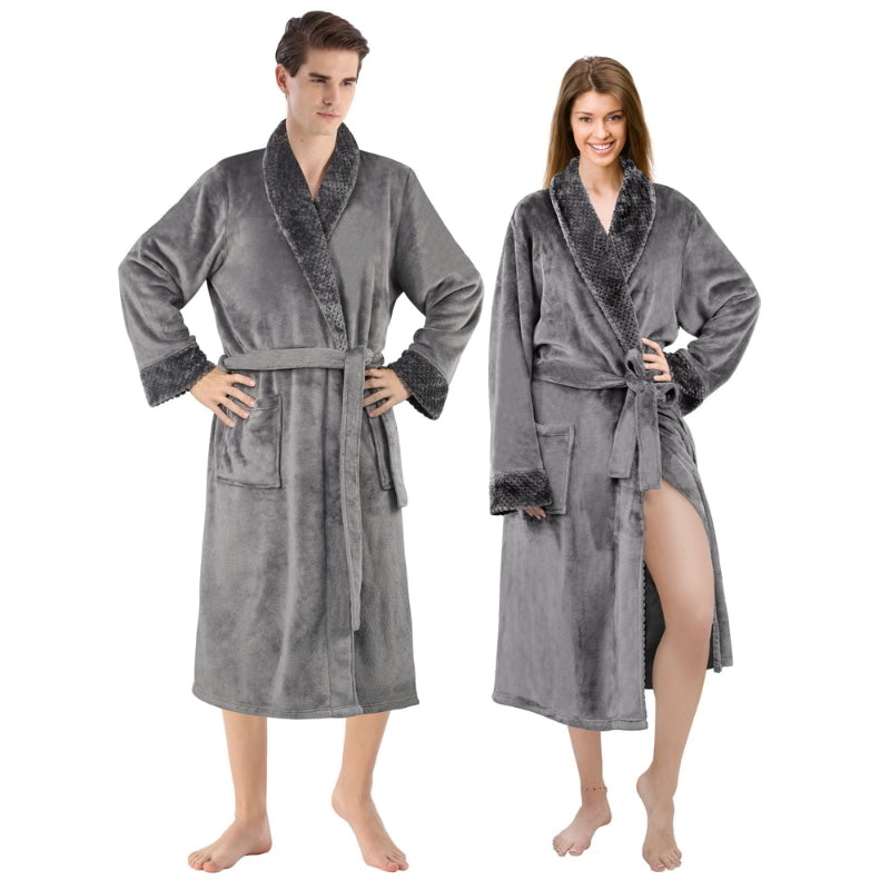 Linenova Fleece Flannel Shawl Collar with Pocket Bathrobe