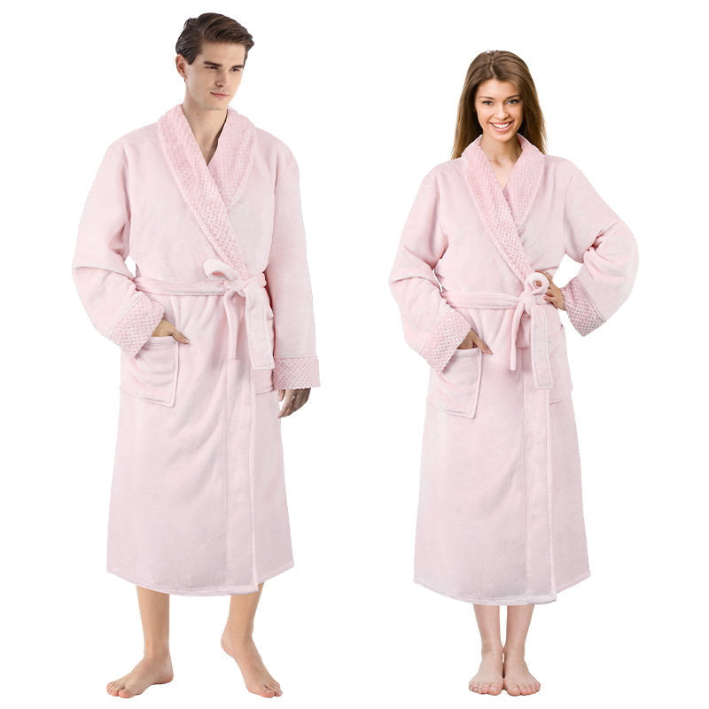 Linenova Fleece Flannel Shawl Collar with Pocket Bathrobe