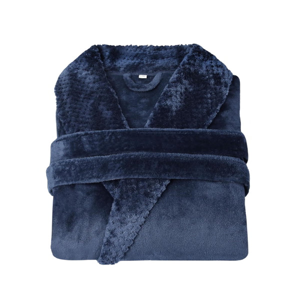 Linenova Fleece Flannel Shawl Collar with Pocket Bathrobe