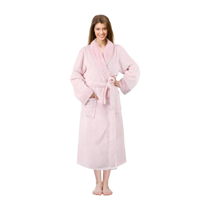 Linenova Fleece Flannel Shawl Collar with Pocket Bathrobe