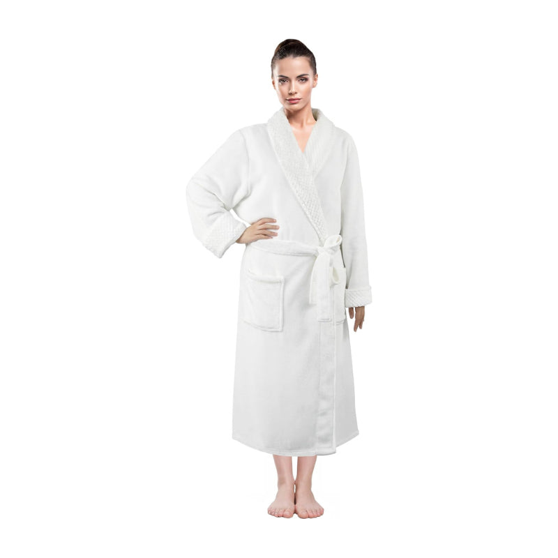 Linenova Fleece Flannel Shawl Collar with Pocket Bathrobe