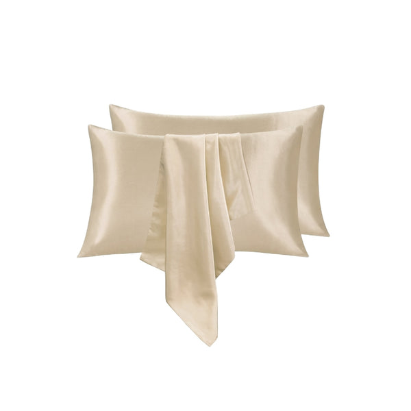 Linenova's queen pillowcase in beige satin for luxurious comfort, allergy relief, and promoting healthy hair.