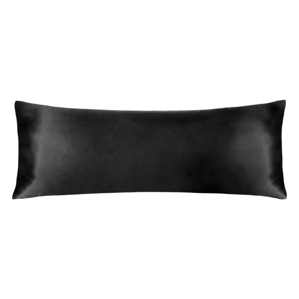 Luxurious black satin body pillowcase of Linenova for a restful sleep.