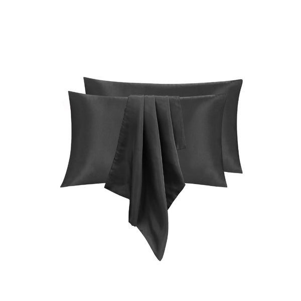 Linenova's queen pillowcase in black satin for luxurious comfort, allergy relief, and promoting healthy hair.