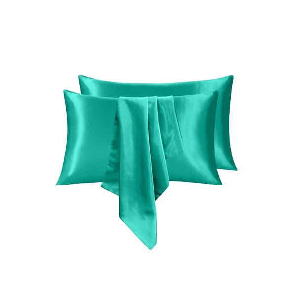 Linenova's queen pillowcase in dark green satin for luxurious comfort, allergy relief, and promoting healthy hair.
