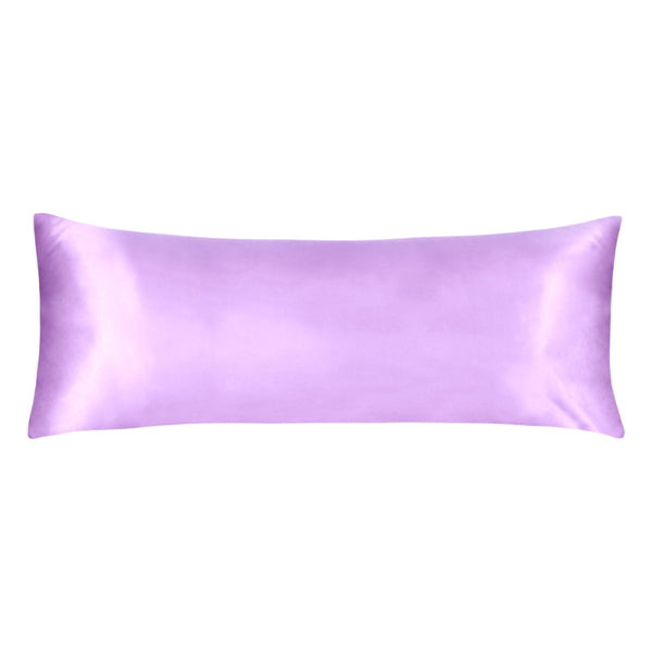 Luxurious lavender satin body pillowcase of Linenova for a restful sleep.