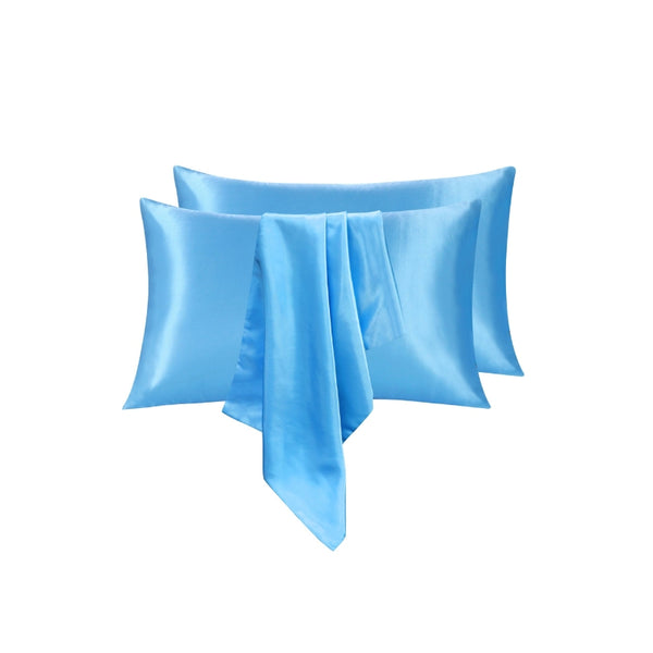 Linenova's queen pillowcase in light blue satin for luxurious comfort, allergy relief, and promoting healthy hair.
