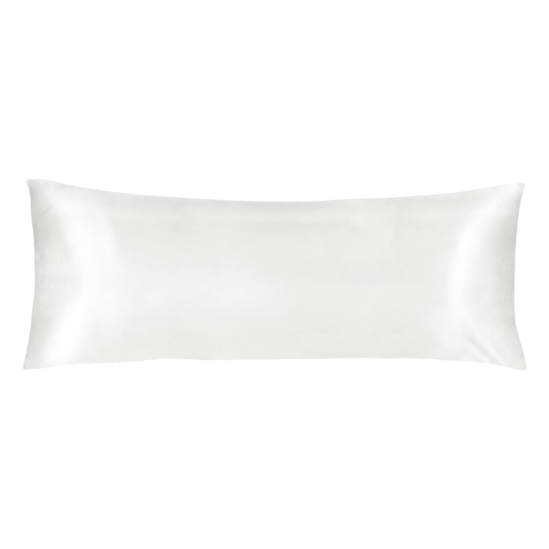 Luxurious pure white satin body pillowcase of Linenova for a restful sleep.