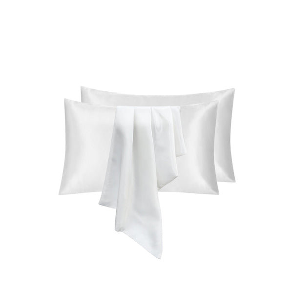 Linenova's queen pillowcase in pure white satin for luxurious comfort, allergy relief, and promoting healthy hair.