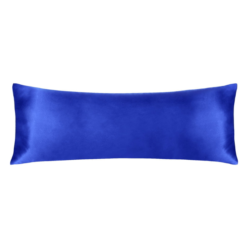 Luxurious royal blue satin body pillowcase of Linenova for a restful sleep.