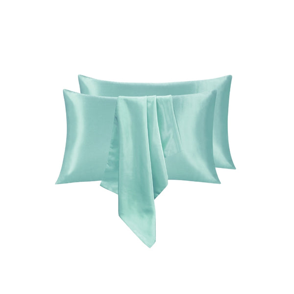 Two sage satin pillowcases of Linenova which provide elegance, allergy-friendly design, and healthy hair benefits.