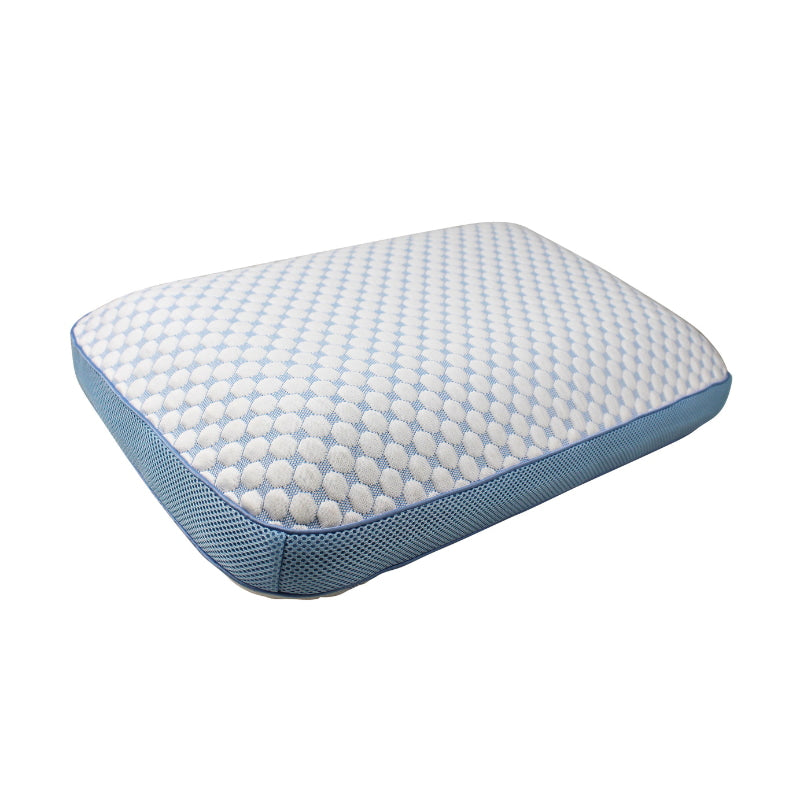 alt="View from a reclined angle of a memory foam pillow creating the perfect balance of comfort and support"