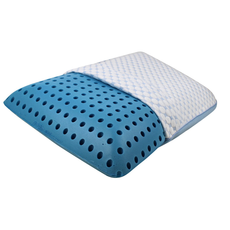 alt="Full details of a memory foam pillow creating the perfect balance of comfort and support"
