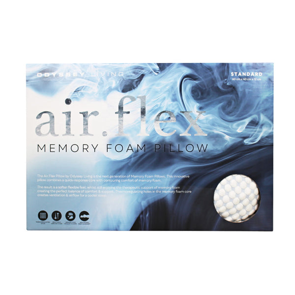 alt="Front details of a nice packaging of a memory foam pillow creating the perfect balance of comfort and support"
