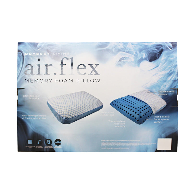 alt="Back details of a nice packaging of a memory foam pillow creating the perfect balance of comfort and support"