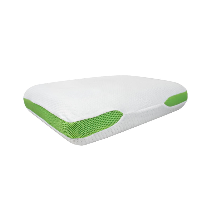 alt="Side view details of the Aloe fresh pillow is expertly designed to combine refreshing properties"