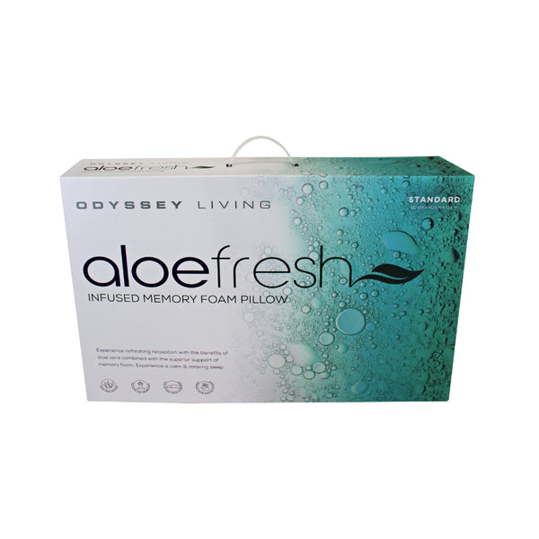 alt="Front details of a nice package of the Aloe fresh pillow is expertly designed to combine refreshing properties"