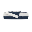 Folded view of the navy and white striped flannel sheet set

