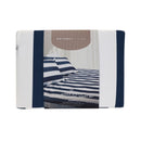 Front product packaging view for the Odyssey Living Avoca Stripe flannel sheet set in navy hues.