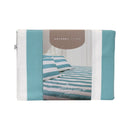 Front product packaging view for the Odyssey Living Avoca Stripe flannel sheet set in marine hues.