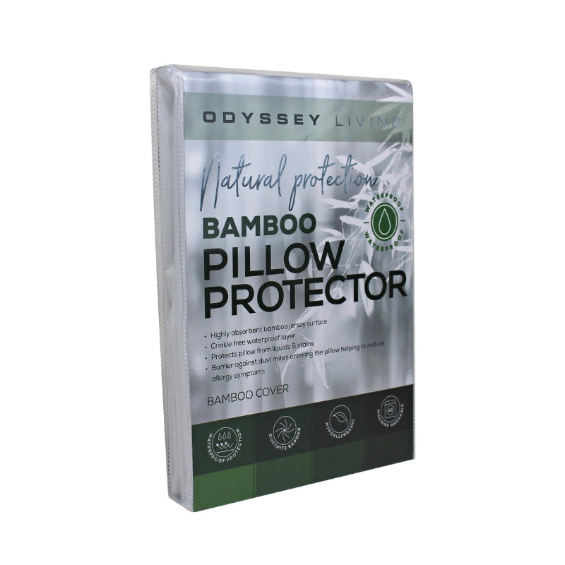 alt="Side view of white bamboo pillow protector packaging"
