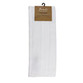 alt="A neatly folded, premium white hand towel hanging on a hook, showcasing its minimalistic design and inviting softness."