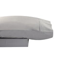 Close-up look of a grey sheet set made from 100% cotton showcasing fresh appearance, ultimate softness and cottony comfort.