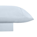 Close-up look of a sky sheet set made from 100% cotton showcasing fresh appearance, ultimate softness and cottony comfort.