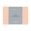 Front details of the packaging of light clay breathe cotton standard pillowcase featuring its minimalist packaging design.