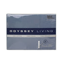 Front packaging details of steel blue cotton sheet set.