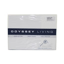 Front packaging details of white cotton sheet set.