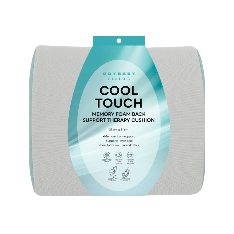 Odyssey Living Cool Touch Memory Foam Back Support Cushion offers comfort and support for your lower back, ideal for any setting.