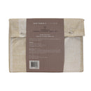 Back packaging view of Cornwall flannel sheet set  in sand hues with product label visible