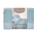 Front packaging view of Cornwall flannel sheet set  in sky hues with product label visible
