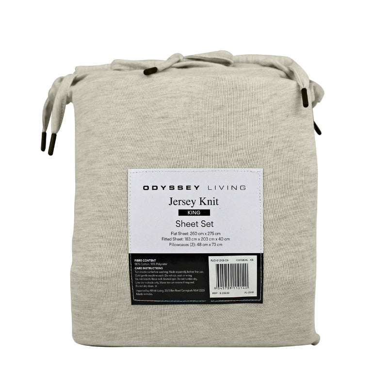 alt="Back packaging details of a oatmeal-coloured bamboo cotton sheet set"