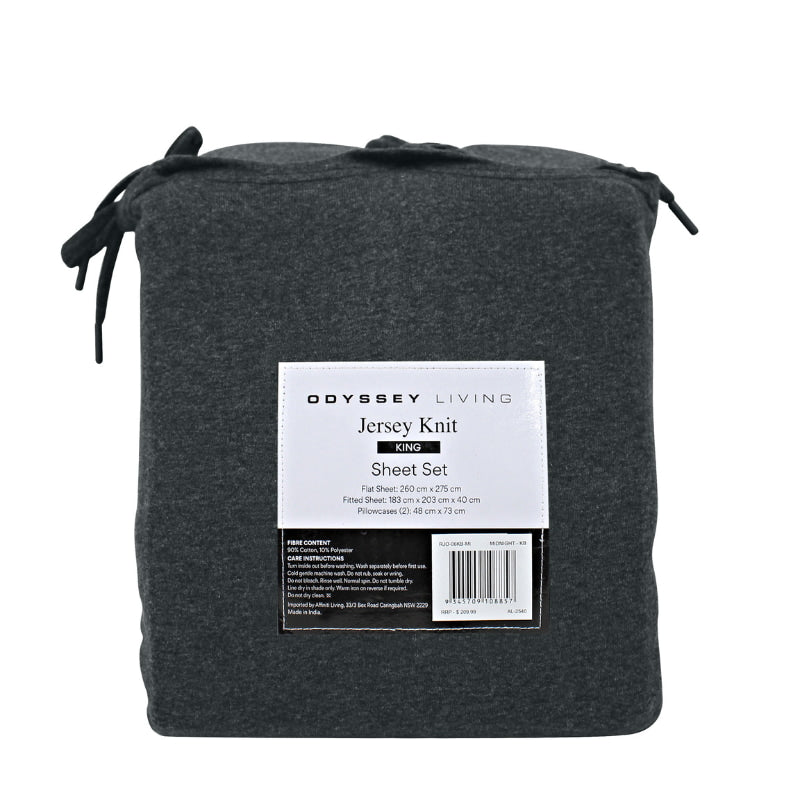 alt="Back packaging details of a midnight-coloured bamboo cotton sheet set"