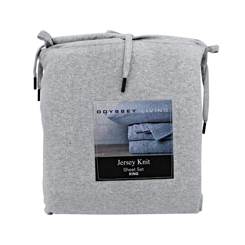 alt="Front packaging details of a grey-coloured bamboo cotton sheet set"
