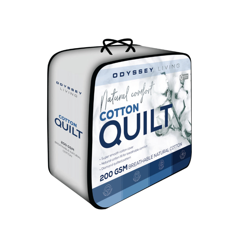 Front details of a nice package of the breathable cotton quilt features a diamond quilted pattern.