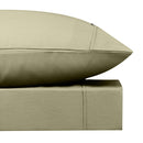 Close-up look of an sage sheet set featuring its softness cotton and durability of polyester comfort for a restful night's sleep.
