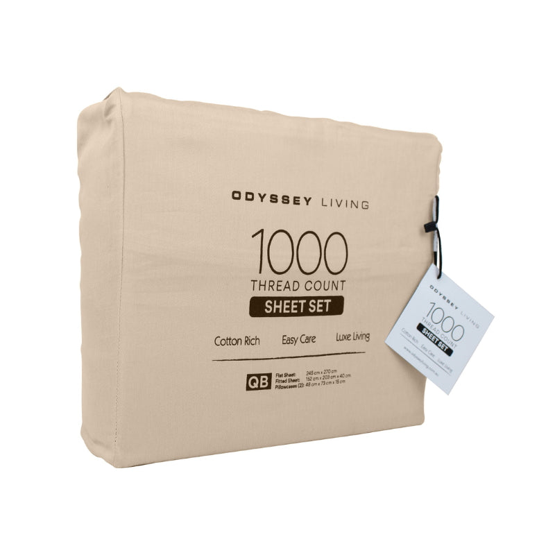 alt="Side packaging details of a natural cotton rich sheet set"