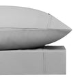 alt="Close-up look of a silver sheet set featuring its softness cotton and durability of polyester comfort for a restful night's sleep"